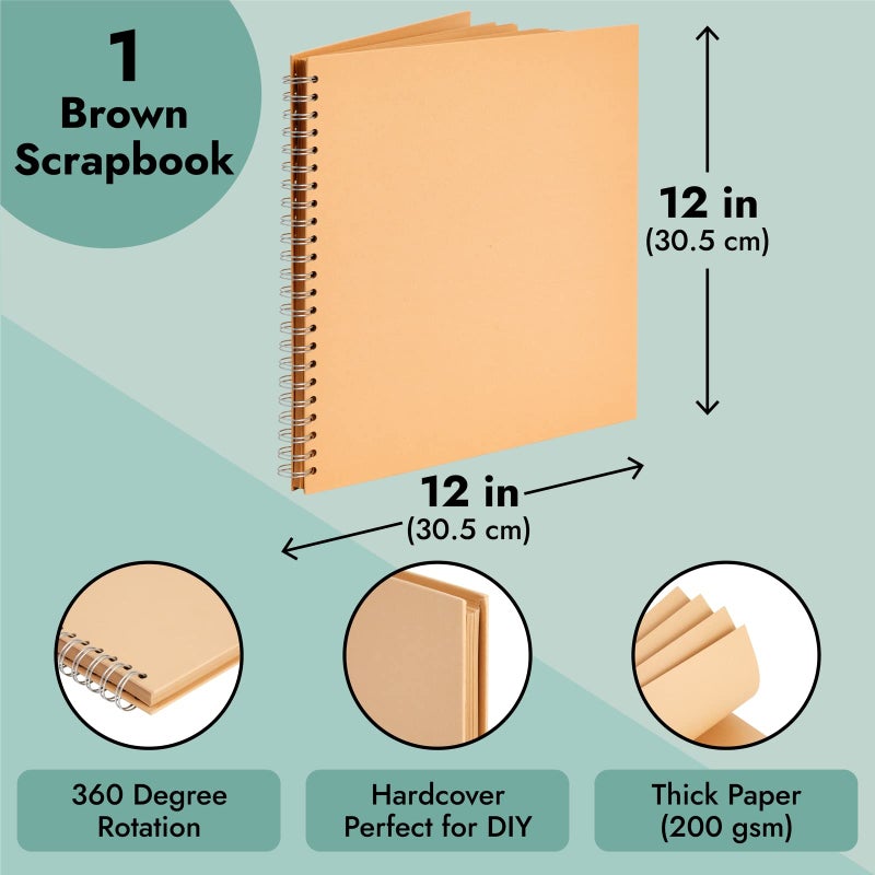 Paper Junkie Spiral Bound Scrapbook Album - 12 x 12 In, Kraft Hardcover, 40 Sheets (80 Pages) - Blank Kraft Paper Pages Lay-Flat for Drawing & Writing - Scrapbook Journal - Image 4